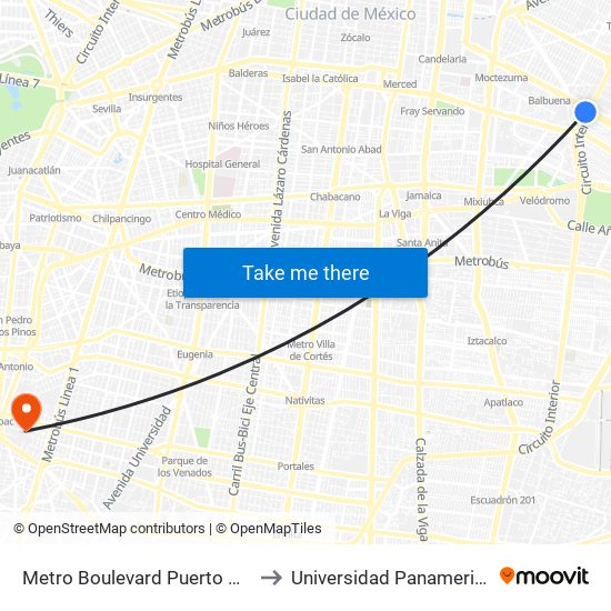 Metro Boulevard Puerto Aéreo to Universidad Panamericana map