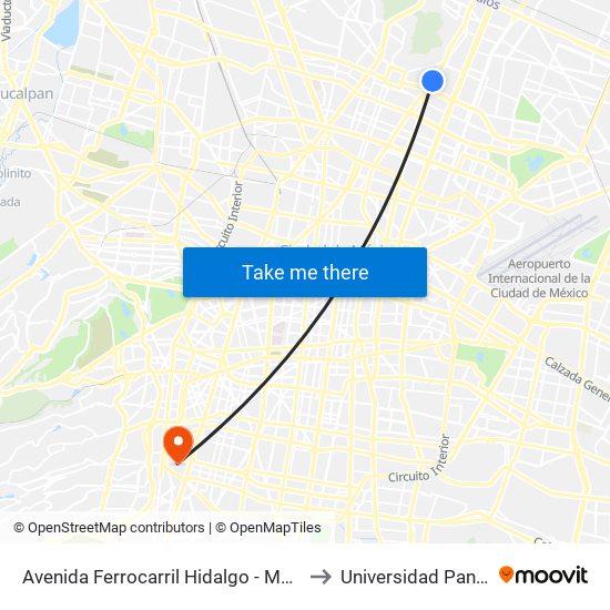 Avenida Ferrocarril Hidalgo - Metro Martin Carrera to Universidad Panamericana map