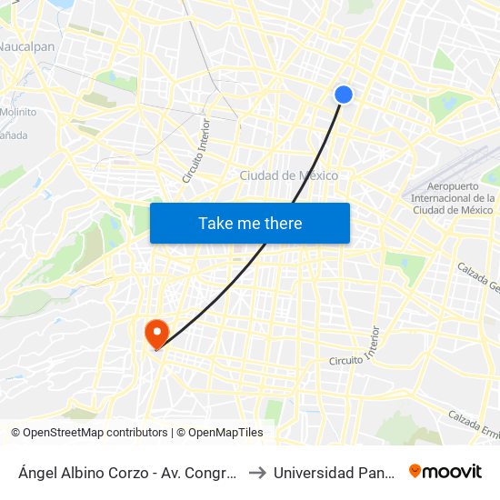 Ángel Albino Corzo - Av. Congreso de La Unión to Universidad Panamericana map