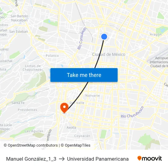 Manuel González_1_3 to Universidad Panamericana map