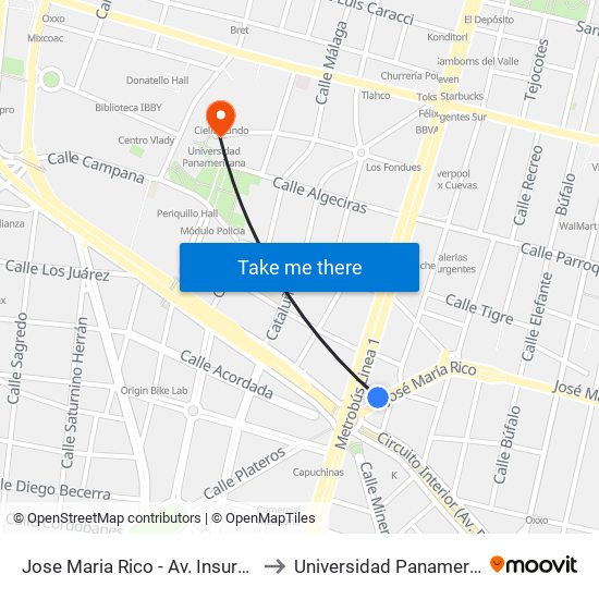 Jose Maria Rico - Av. Insurgentes to Universidad Panamericana map