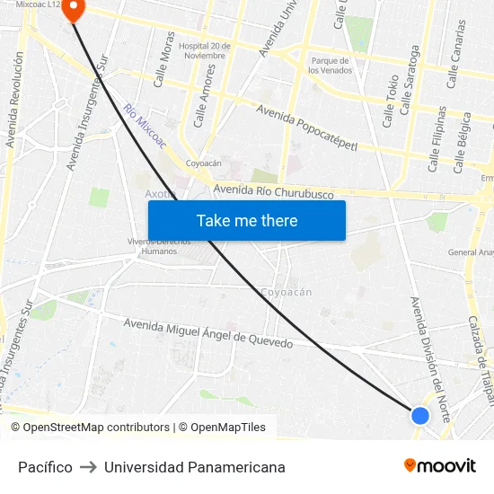 Pacífico to Universidad Panamericana map