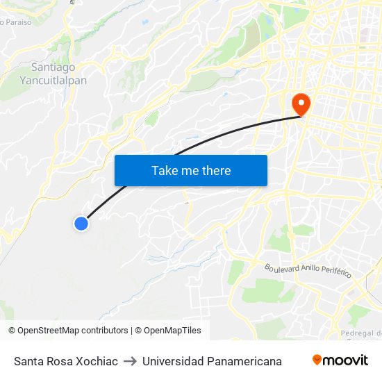 Santa Rosa Xochiac to Universidad Panamericana map