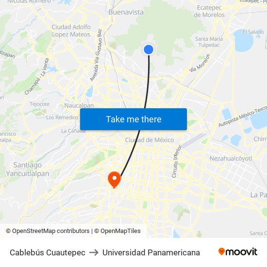 Cablebús Cuautepec to Universidad Panamericana map