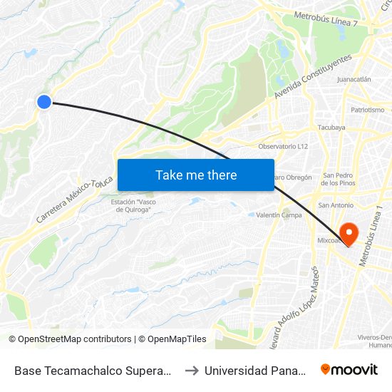 Base Tecamachalco Superama Anáhuac to Universidad Panamericana map