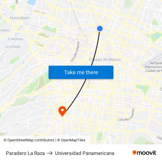 Paradero La Raza to Universidad Panamericana map