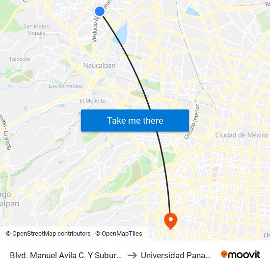 Blvd. Manuel Avila C. Y Suburbia Satélite to Universidad Panamericana map