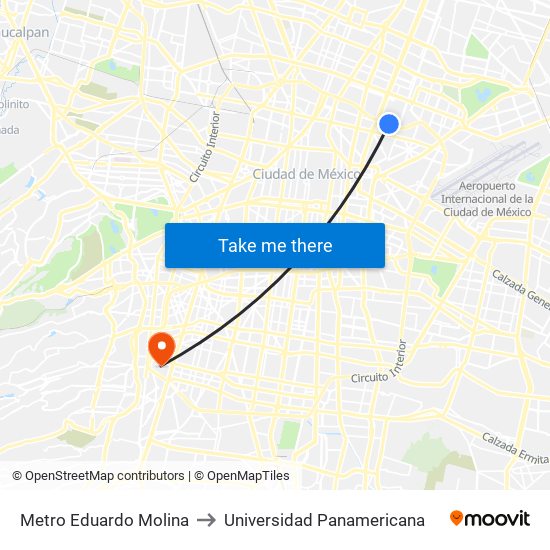 Metro Eduardo Molina to Universidad Panamericana map