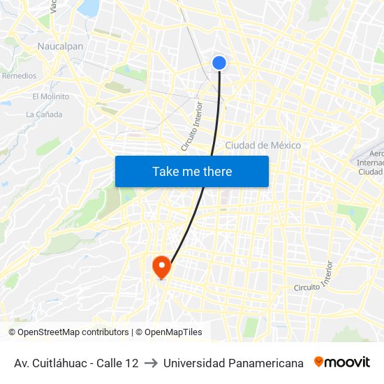 Av. Cuitláhuac - Calle 12 to Universidad Panamericana map