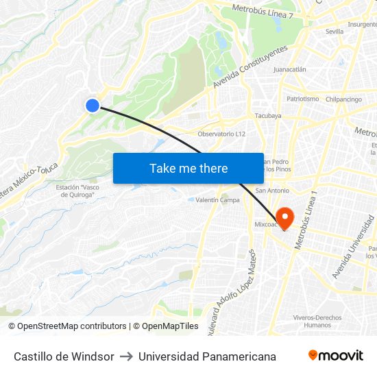 Castillo de Windsor to Universidad Panamericana map