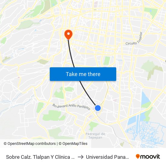 Sobre Calz. Tlalpan Y Clínica 7 del Imss to Universidad Panamericana map