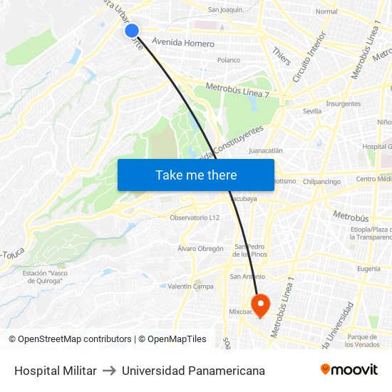 Hospital Militar to Universidad Panamericana map