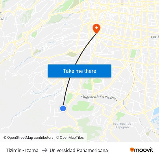 Tizimin - Izamal to Universidad Panamericana map