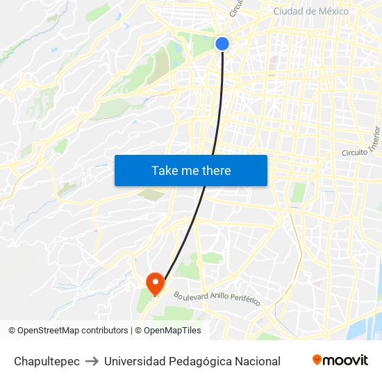 Chapultepec to Universidad Pedagógica Nacional map