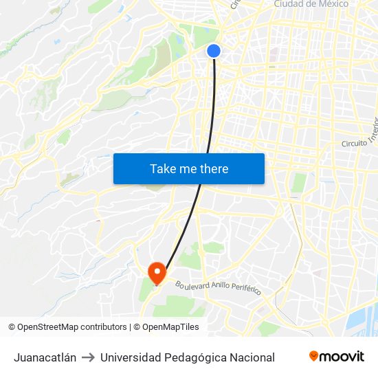 Juanacatlán to Universidad Pedagógica Nacional map