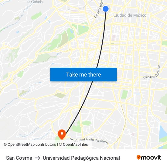 San Cosme to Universidad Pedagógica Nacional map