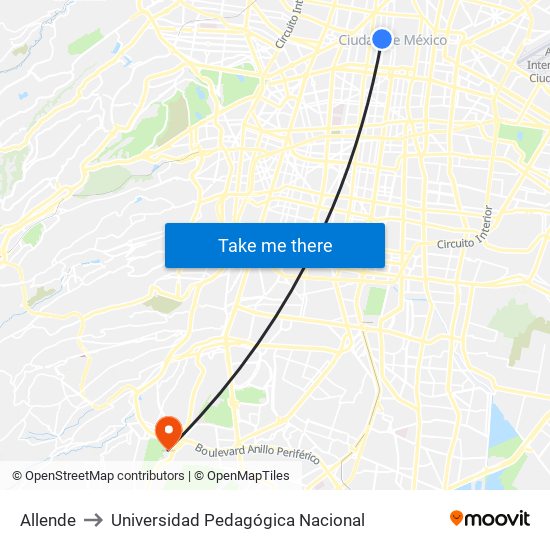 Allende to Universidad Pedagógica Nacional map