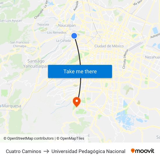 Cuatro Caminos to Universidad Pedagógica Nacional map