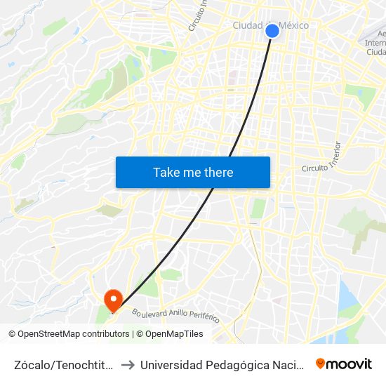 Zócalo/Tenochtitlán to Universidad Pedagógica Nacional map