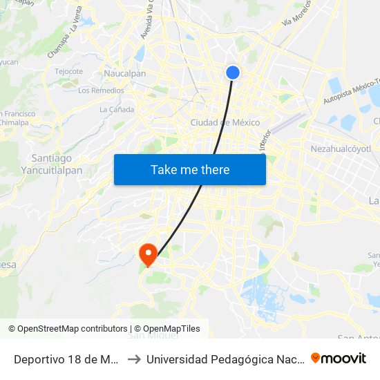 Deportivo 18 de Marzo to Universidad Pedagógica Nacional map
