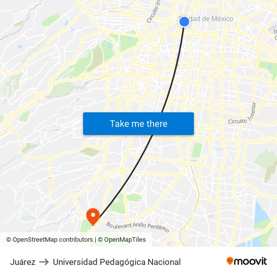 Juárez to Universidad Pedagógica Nacional map