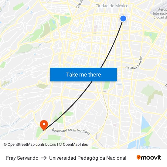 Fray Servando to Universidad Pedagógica Nacional map