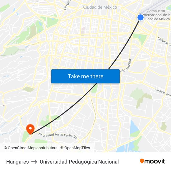 Hangares to Universidad Pedagógica Nacional map