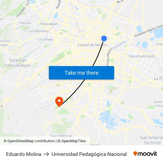 Eduardo Molina to Universidad Pedagógica Nacional map