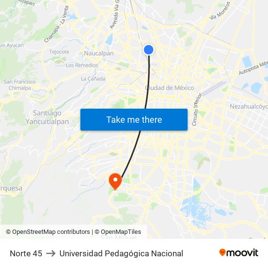 Norte 45 to Universidad Pedagógica Nacional map