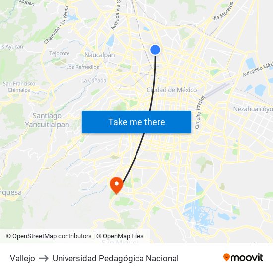 Vallejo to Universidad Pedagógica Nacional map