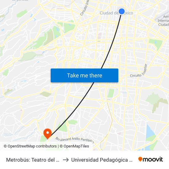 Metrobús: Teatro del Pueblo to Universidad Pedagógica Nacional map