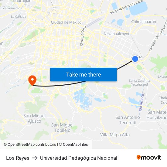Los Reyes to Universidad Pedagógica Nacional map