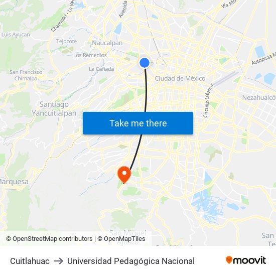 Cuitlahuac to Universidad Pedagógica Nacional map