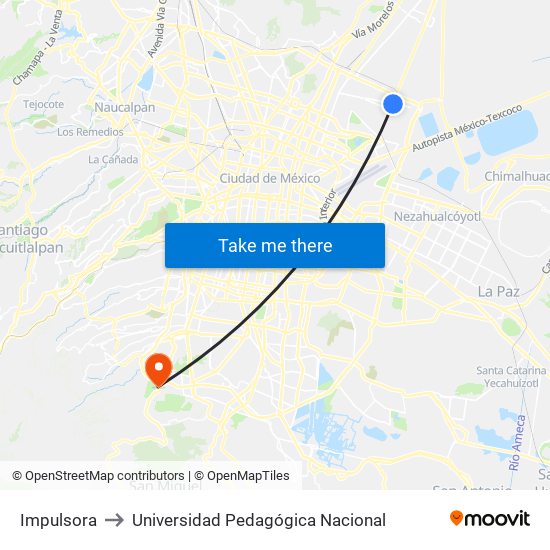 Impulsora to Universidad Pedagógica Nacional map