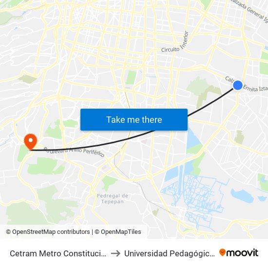 Cetram Metro Constitución de 1917 to Universidad Pedagógica Nacional map