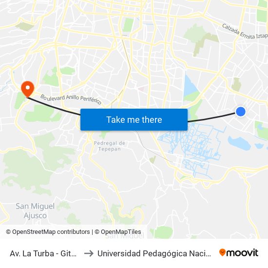 Av. La Turba - Gitana to Universidad Pedagógica Nacional map