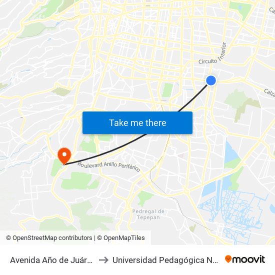 Avenida Año de Juárez, 12 to Universidad Pedagógica Nacional map