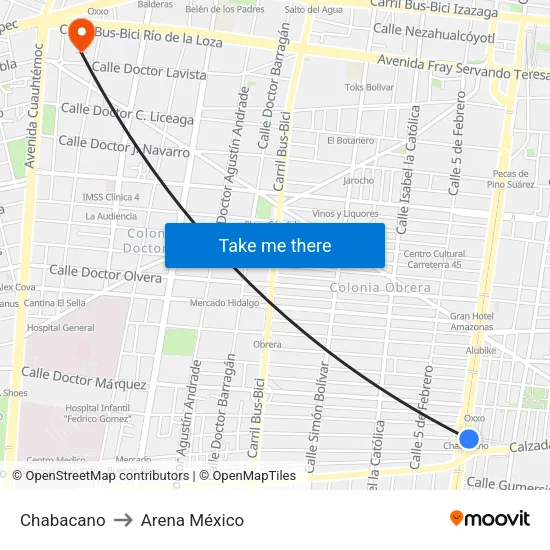 Chabacano to Arena México map