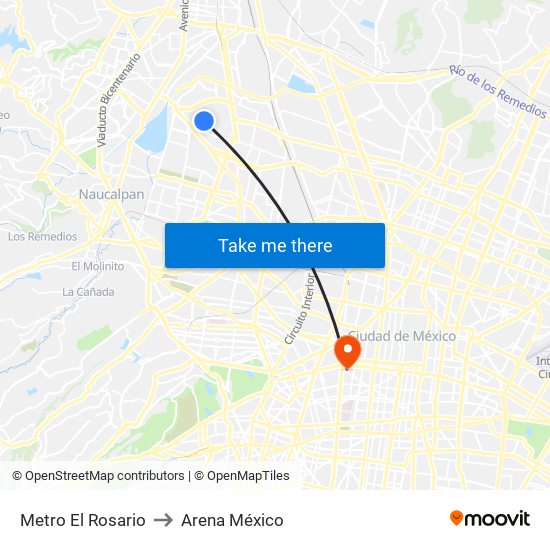 Metro El Rosario to Arena México map