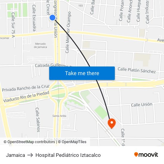 Jamaica to Hospital Pediátrico Iztacalco map