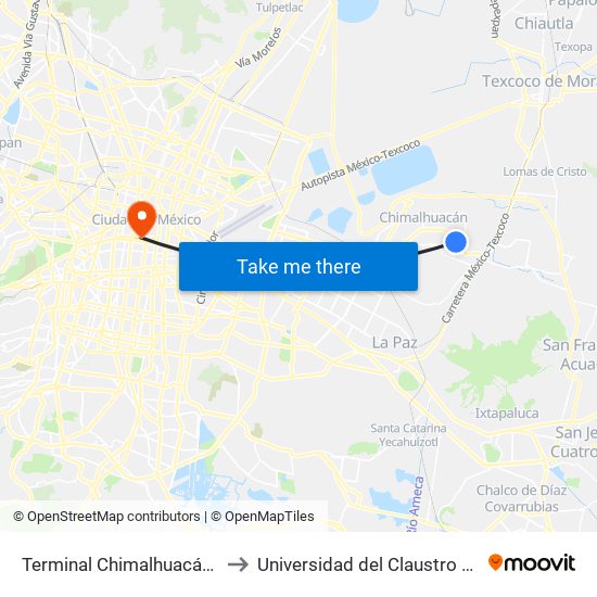Terminal Chimalhuacán (Mexibus) to Universidad del Claustro de Sor Juana map