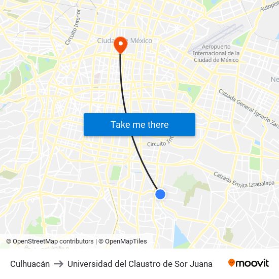 Culhuacán to Universidad del Claustro de Sor Juana map