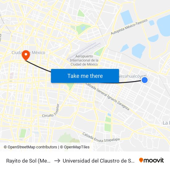 Rayito de Sol (Mexibus) to Universidad del Claustro de Sor Juana map