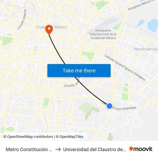 Metro Constitución de 1917 to Universidad del Claustro de Sor Juana map