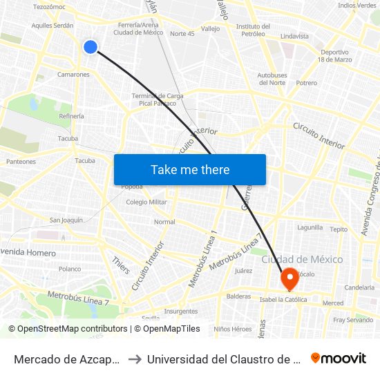 Mercado de Azcapotzalco to Universidad del Claustro de Sor Juana map