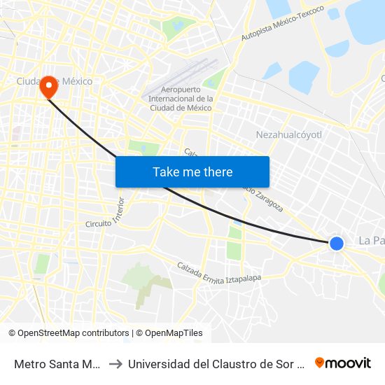 Metro Santa Marta to Universidad del Claustro de Sor Juana map