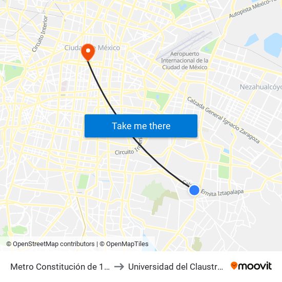 Metro Constitución de 1917 - Anden G to Universidad del Claustro de Sor Juana map