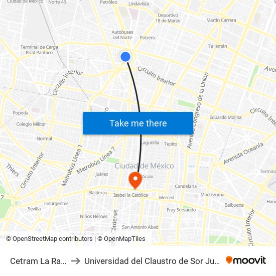 Cetram La Raza to Universidad del Claustro de Sor Juana map