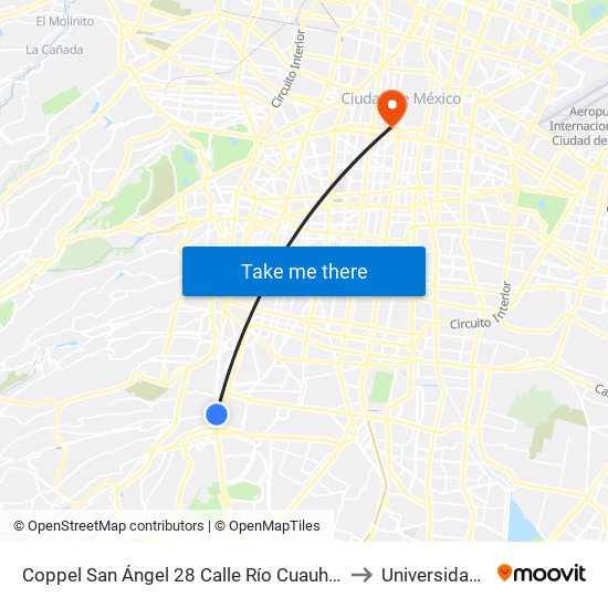 Coppel San Ángel 28 Calle Río Cuauhtémoc Residencial Antigua San Jacinto Álvaro Obregón Cdmx 01090 México to Universidad del Claustro de Sor Juana map