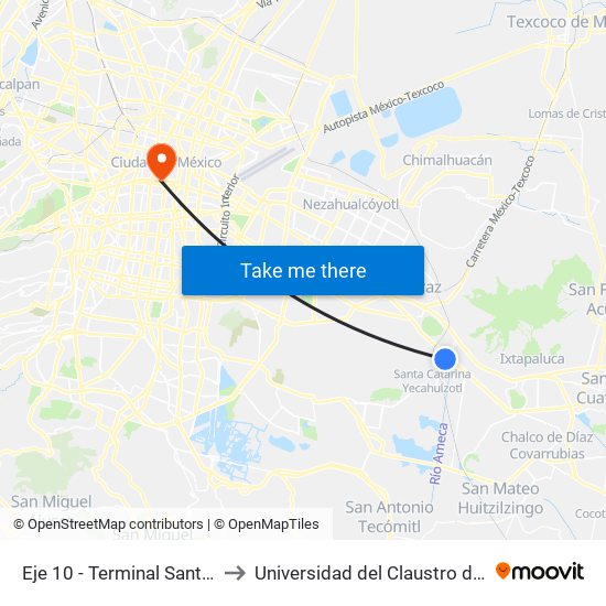 Eje 10 - Terminal Santa Catarina to Universidad del Claustro de Sor Juana map